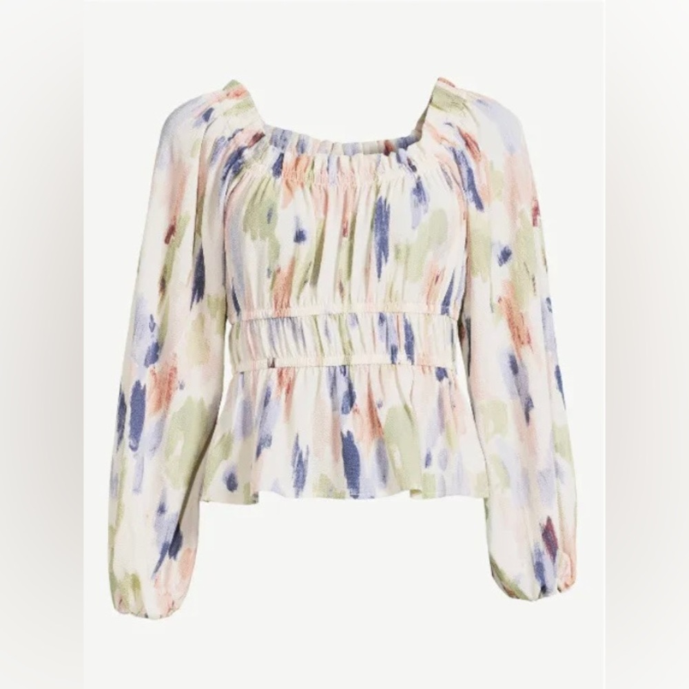 Sofia Jeans by Sofia Vergara Women’s Square Neck Peplum Top Long Sleeves ~XXXL